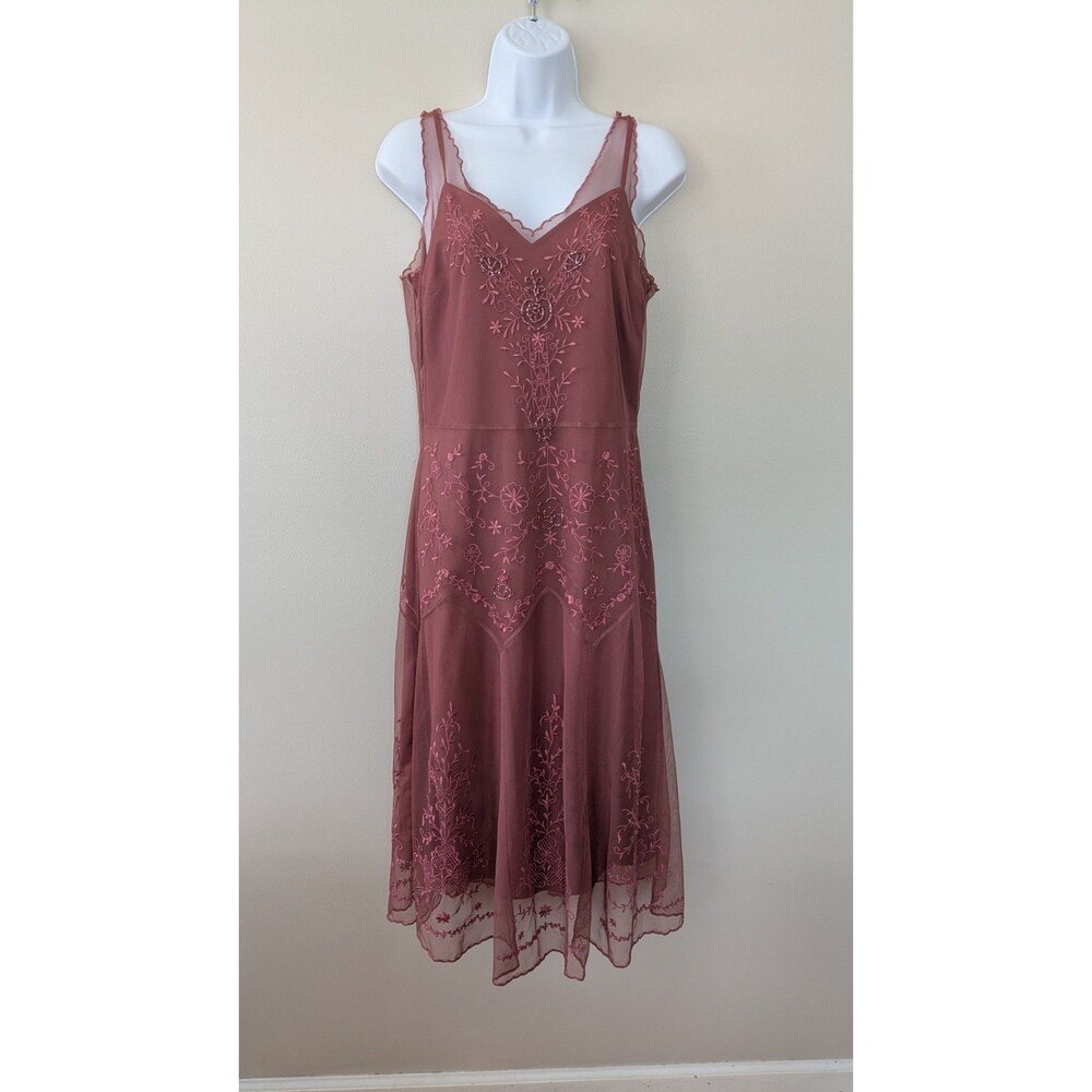 Vintage Newport News Beaded Mesh Dress Sz 6 Romantic Ethereal Floral Embroidered - Picture 1 of 9